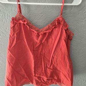 Women's Red Lace Trim Tank Top